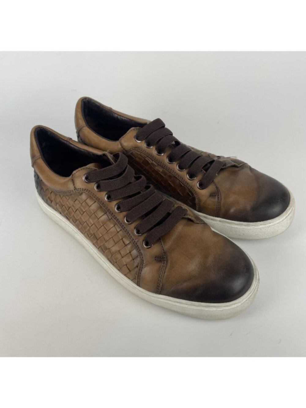 Martin Dingman Luxe Calfskin Leather Sneakers – Men’s 8.5M Brown Woven Style - Picture 2 of 6